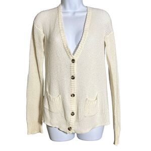 Arizona Jean Co. Women's Handmade Knitted Button Up Long Sleeve Cream Cardigan M